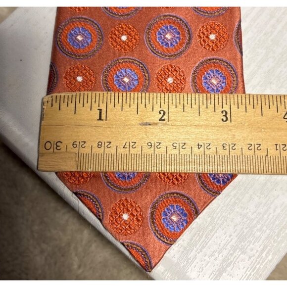 Principe Mens Silk Tie Orange & Blue Circular Pattern Made In Italy - Picture 7 of 7